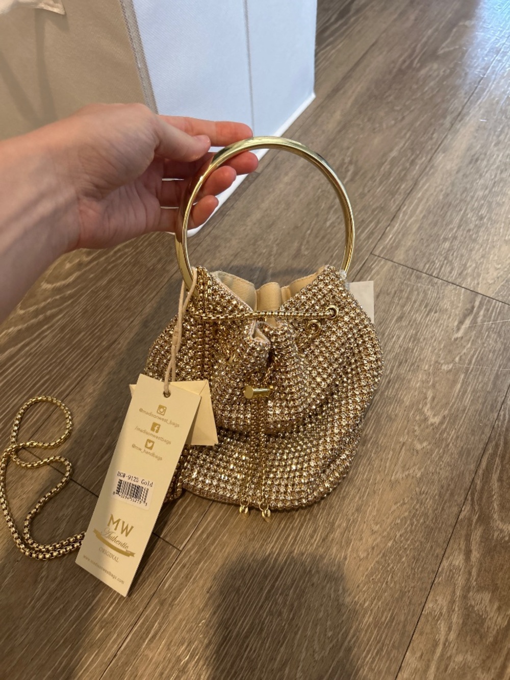 Madison West Los Angeles Gold and Silver Mini Bucket Bejeweled Bag - Picture 2 of 5